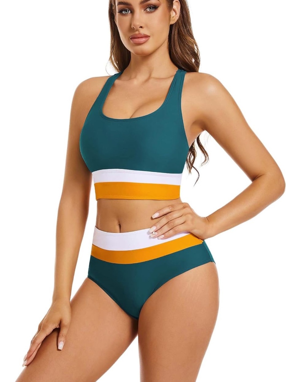 NWOT Teal Colorblock High-Waist Women's Swim Set